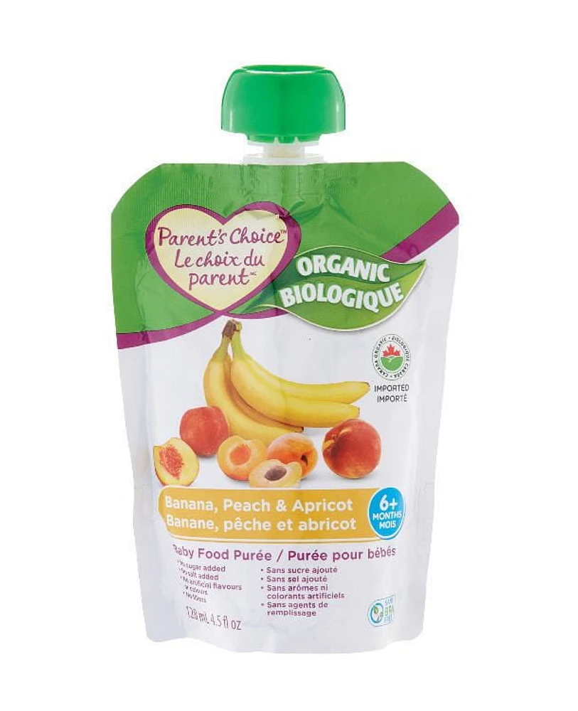 Parent's Choice Organic Banana, Peach & Apricot Baby Food Purée, 128 mL