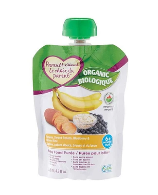 Parent's Choice Organic Banana, Sweet Potato, Blueberry & Brown Rice Baby Food Purée, 128 mL