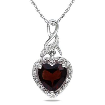 Tangelo 2 Carat T.G.W. Garnet And Diamond-Accent 18"Sterling Silver Infinity Heart Pendant Red