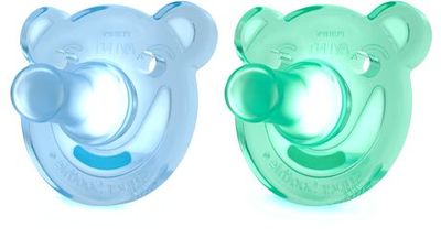 Philips Avent Soothie Pacifier, 3+ Months, Green/Blue, Bear Shape, 2 Pack, Scf194/04 Blue