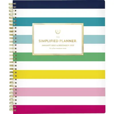 Emily Ley Happy Stripe Large Planner 2022 White
