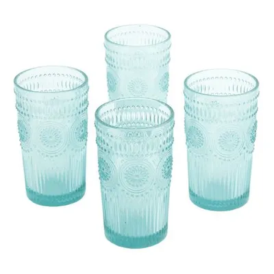 New The Pioneer Woman Drinking Glasses 16-Ounce Glass Tumbler Set of 4  Turquoise