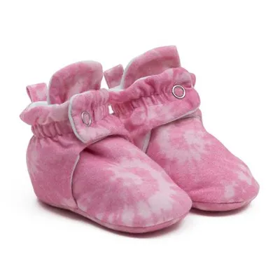 Robeez - Baby, Infant, Girls - Jersey Cotton Snap Bootie - Spiral Tie Dye - Pink Pink 0-3M