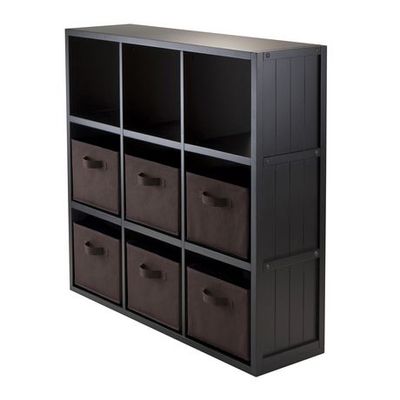 Winsome 7-Pc Timothy 3 X 3 Shelf With 6 Chocolate Foldable Baskets, Item 20642 Black Universal