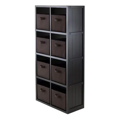 Winsome 9-Pc Timothy 4 X 2 Shelf With 8 Chocolate Fabric Baskets, Item 20832 Black Universal