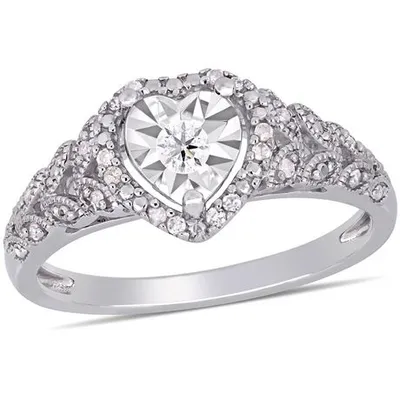Miabella 1/5 Carat T.W. Diamond Sterling Silver Heart Halo Engagement Ring White 9