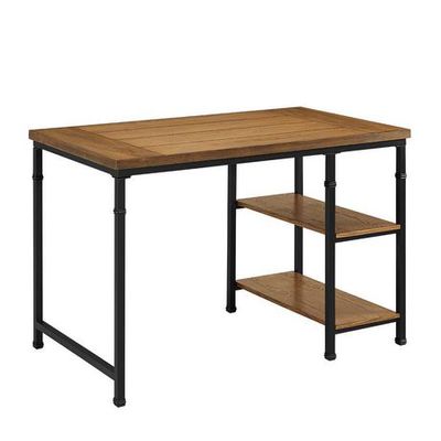 Linon Reed Two Shelf Desk Black, Ash Veneer #