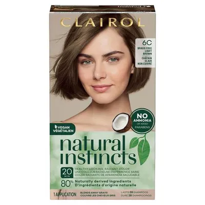 Clairol Natural Instincts Ammonia Free Semi-Permanent Hair Color, Vegan Hair Dye, Made With 80% Naturally Derived Ingred Light Brown - 6C