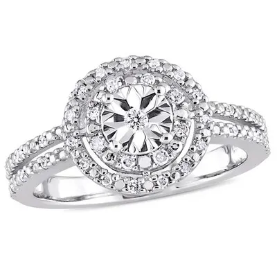 Miabella 1/5 Carat T.W. Diamond Sterling Silver Double Halo Engagement Ring White 6
