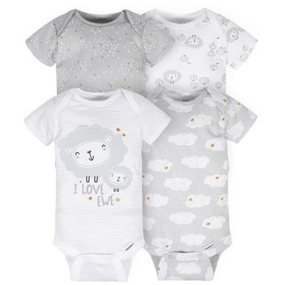 Gerber Childrens Wear Gerber Babys' 4-Pack Short Sleeve Onesies Bodysuits Grey Sheep Grey 6-9 Months