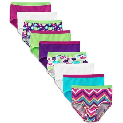 Fruit Of The Loom Girls Cotton Brief, 9 Pack Assorted Colours 14