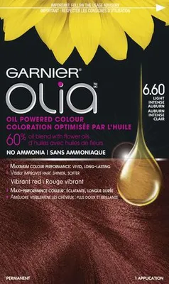 Garnier Olia No Ammonia Oil Powered Permanent Hair Colour, 1 Pack Light Intense Auburn 6.6