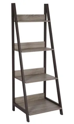 Hometrends Wood-Look 4 Tier Shelves Brown Metal Ladder Bookshelf Grey Oak & Brown