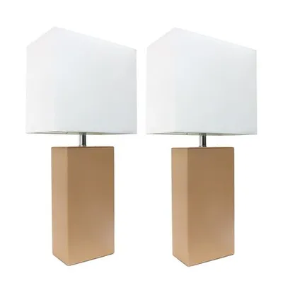 Elegant Designs 2 Pack Modern Leather Table Lamps With White Fabric Shades Beige Unisex