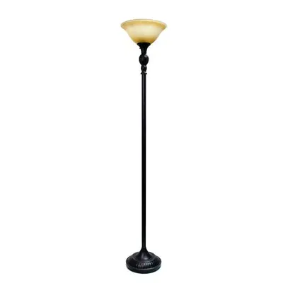 Elegant Designs 1 Light Torchiere Floor Lamp With Marbelized Amber Glass Shade Restoration Bronze Unisex