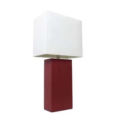 Elegant Designs Modern Leather Table Lamp With White Fabric Shade Red Unisex