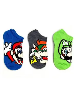 Super Mario Bros. Mario Boys' 3-Pack Lowcut Socks White 3-6