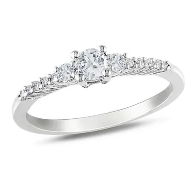 Miabella 0.30 Carat Total Weight Created White Sapphire And 0.05 Carat Total Weight Diamond Accent Promise Ring In Sterl 8
