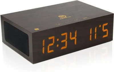 Gogroove Bluetooth Digital Alarm Clock Speaker ,Tym Wood Alarm Clock W/Built In Microphone, Led Time & Date Display, Paired Strea Brown