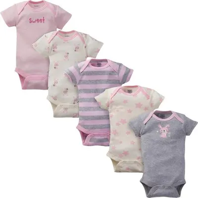 Gerber Childrens Wear Gerber Baby Girls' 5-Pack Organic Onesies Bodysuits Pink 3-6 Months