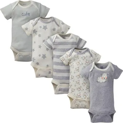Gerber Childrens Wear Gerber Baby Neutral 5-Pack Organic Onesies Bodysuits Grey 0-3 Months
