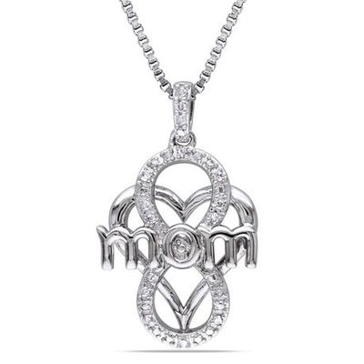 Miabella Diamond-Accent Sterling Silver Infinity Heart "Mom" Pendant, 18" White None