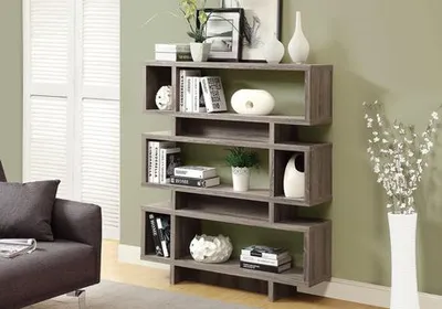 Monarch Specialties Inc Monarch Dark Taupe Reclaimed-Look 55"H Modern Bookcase Dark Taupe