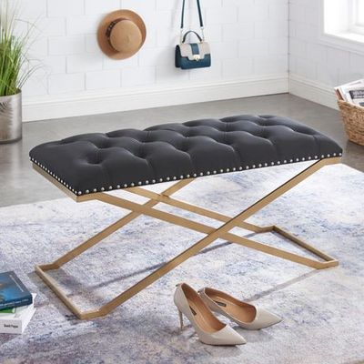 Ih Casa D Cor Imperial Tufted Double Bench With Gold X Base (Black) Black 41"Wx45"L