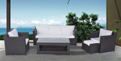 Velago Ascona 5-Piece All-Weather Wicker Patio Conversation Set With White Cushions Charcoal 90