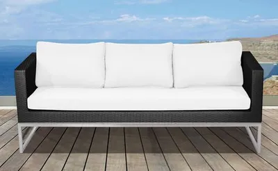 Velago Capriasca All-Weather Wicker Patio 3-Seater Sofa With White Cushion Dark Grey 80