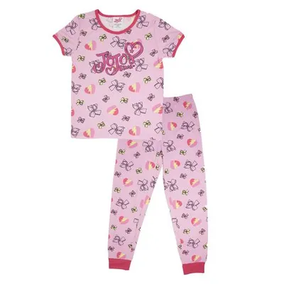 Jojo Siwa 2 Piece Printed Pyjama Set For Girls. Set Includes Short Sleeve Tee And Long Pants Pink Xs