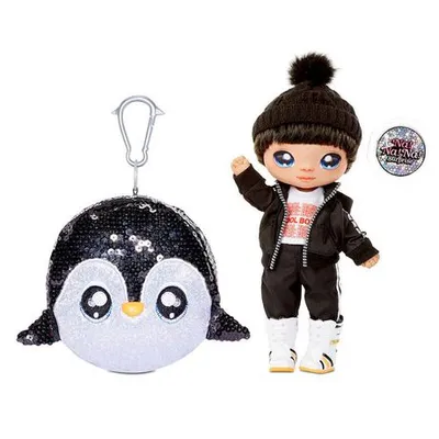Na! Na! Na! Surprise Na Na Na Surprise 2-In-1 Boy Fashion Doll And Sparkly Sequined Purse Sparkle Series Andre Avalanche, 7.5" Penguin Boy Multicolour