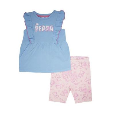 Peppa Pig Girls 2 Piece Tunic With Ruffled Sleeves & Bike Short Blue 3T