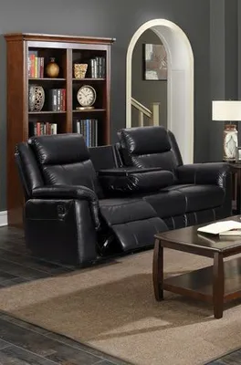 K-Living Emma Leathaire Recliner Sofa With Drop Down Tray In Black Black Standard