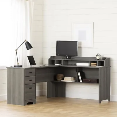 South Shore Versa L-Shaped Desk-Gray Maple Gray Maple Rectangular