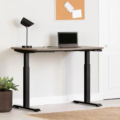 South Shore Interface Adjustable Height Standing Desk-Gray Oak Weathered Oak Rectangular