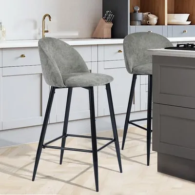 Homycasa Terry Fabric Barstool Dining Room Chair Grey 2Pcs Grey Standard