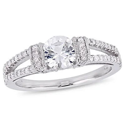 Miabella 1 Carat T.G.W. Created White Sapphire And 1/3 Carat T.W. Diamond 10 K White Gold Engagement Ring White 5