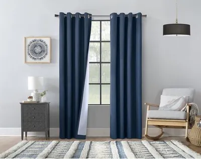 Hillbrooke 100% Total Blackout Grommet Curtain Panel Pair By Thermaplus 52" X 84" In Navy Navy 52X84in