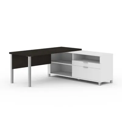 Bestar Pro-Linea 72W L-Shaped Desk Deep Grey & White Deep Grey & White 72"Wx72"L