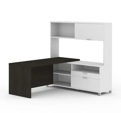 Bestar Pro-Linea 72W L-Shaped Desk With Hutch Deep Grey & White Deep Grey & White 72"Wx72"L