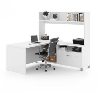 Bestar Pro-Linea 72W L-Shaped Desk With Hutch White White 72"Wx72"L