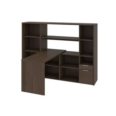 Bestar Gemma 2-Piece Set Including One L-Shaped Desk With Hutch And One Bookcase Antigua Antigua 60 In X 60 In