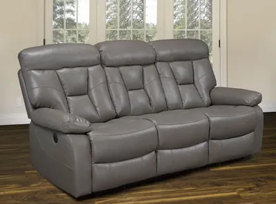 K-Living Stanley Leathaire Power Recliner Sofa With Drop Down Tray Sand Standard