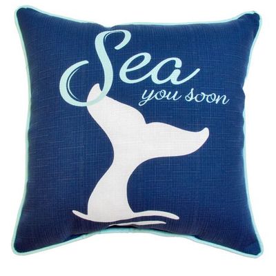 Hometrends Whale Tale "Sea You Soon" Outdoor/Indoor Toss Cushion Blue
