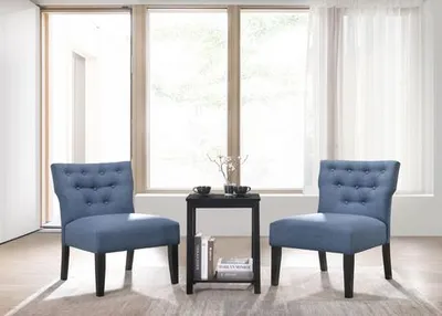 Acme Furniture Acme Sophie 3Pc Pack Chair & Table In Denim Blue Fabric & Black Denim Blue Fabric & Black