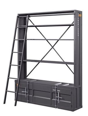Acme Furniture Acme Cargo Bookshelf & Ladder In Gunmetal Gunmetal