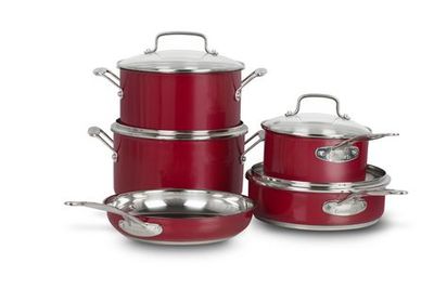 Cuisinart 9 Piece Classic Collection Metallic Stainless Steel Cookware Set Red 22 - 26 In