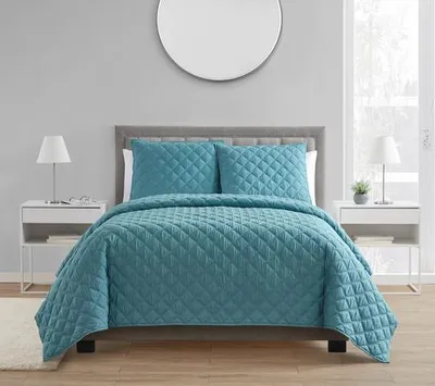 Avery Pure Cotton Bamboo Babs 3 Piece Double/Queen Quilt Set Blue King