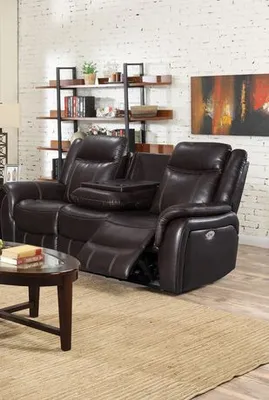 K-Living Oscar Leathaire Power Recliner Sofa W/ Drop Down Tray In Chocolate Brown Brown Standard